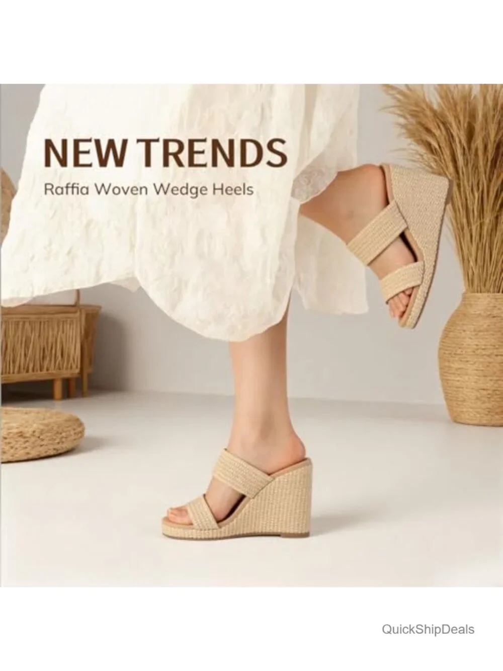 Slip On Wedge Sandals Espadrilles Platform Slides Dressy High Heel Mules - Picture 2 of 5